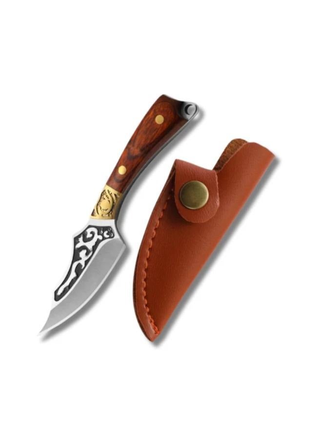 Portable Stainless Steel Mini Pocket Knife with Leather Cover Camping Keychain Package Opener Outdoor Hiking Survival Tools - Image 1