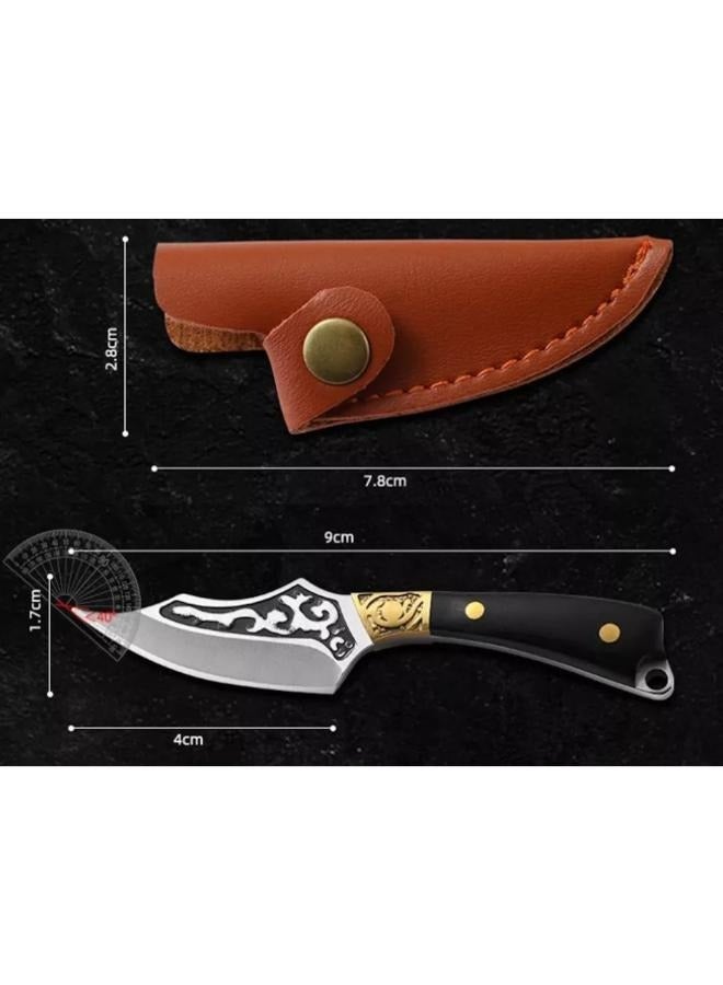 Portable Stainless Steel Mini Pocket Knife with Leather Cover Camping Keychain Package Opener Outdoor Hiking Survival Tools - Image 2