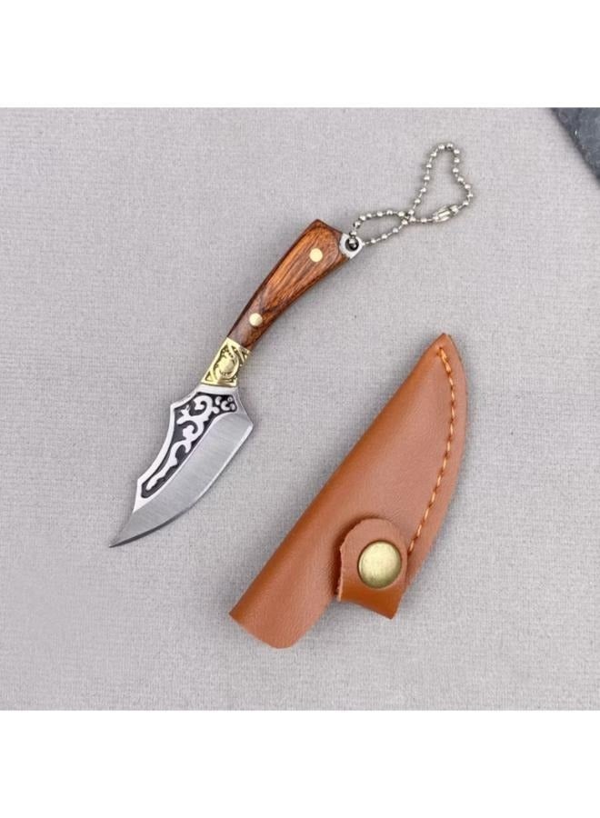 Portable Stainless Steel Mini Pocket Knife with Leather Cover Camping Keychain Package Opener Outdoor Hiking Survival Tools - Image 4