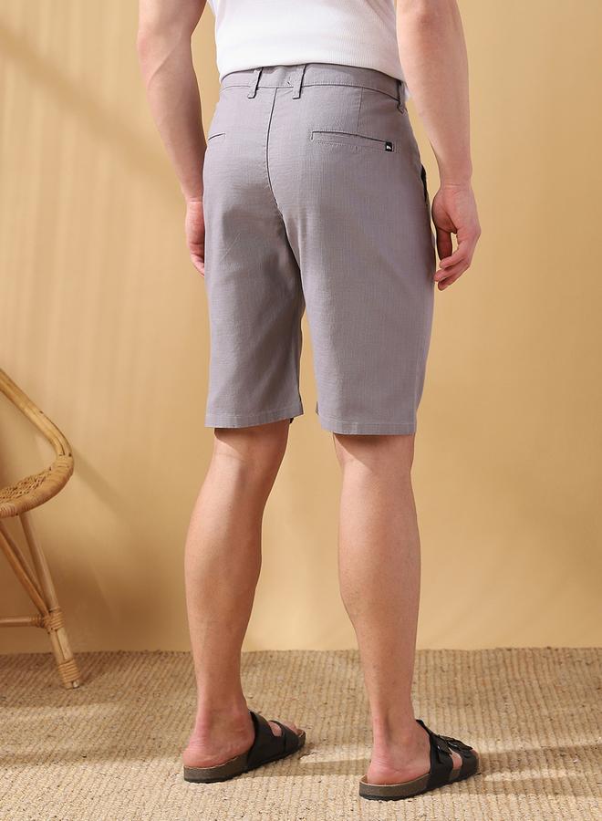 Dennis Lingo Men's Grey Cotton Blend Solid Pattern Knee Length Bermuda Regular Fit Shorts  - Image 5