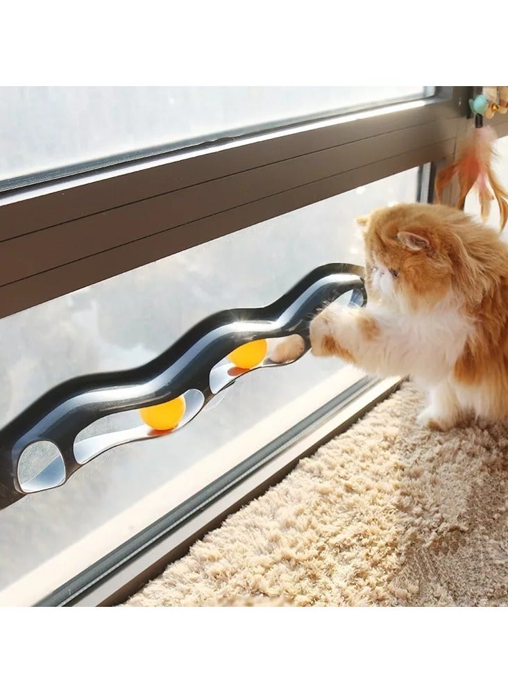 A.M Pet Cat Window Sucker Track Ball Toy, Fun Interactive Table Tennis Toys for Kittens, Curved Track Ball Catching Toy for Cats and Puppies, Random Color Black - Image 1