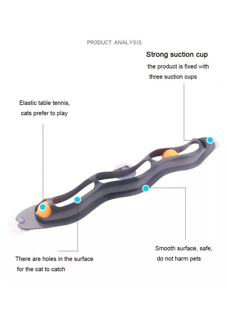A.M Pet Cat Window Sucker Track Ball Toy, Fun Interactive Table Tennis Toys for Kittens, Curved Track Ball Catching Toy for Cats and Puppies, Random Color Black - Image 2