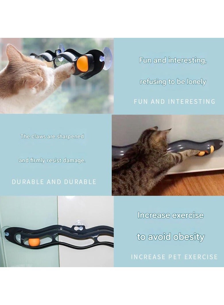 A.M Pet Cat Window Sucker Track Ball Toy, Fun Interactive Table Tennis Toys for Kittens, Curved Track Ball Catching Toy for Cats and Puppies, Random Color Black - Image 5