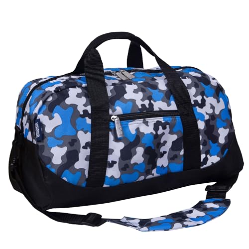 Wildkin Kids Overnighter Duffel Bag CarryOn Travel Bag for School Sleepovers Lightweight Durable Boys Girls Ages 415 Blue Camo - Image 1