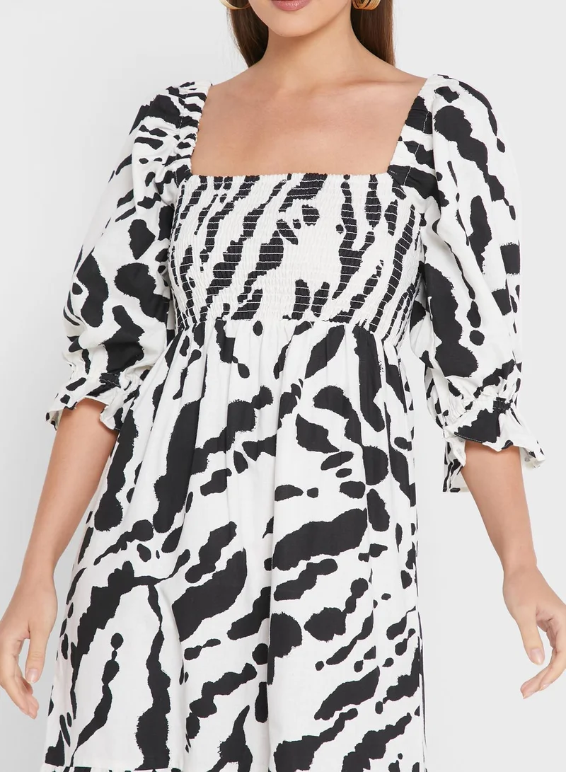 DOROTHY PERKINS Puff Sleeve Printed Tiered Dress