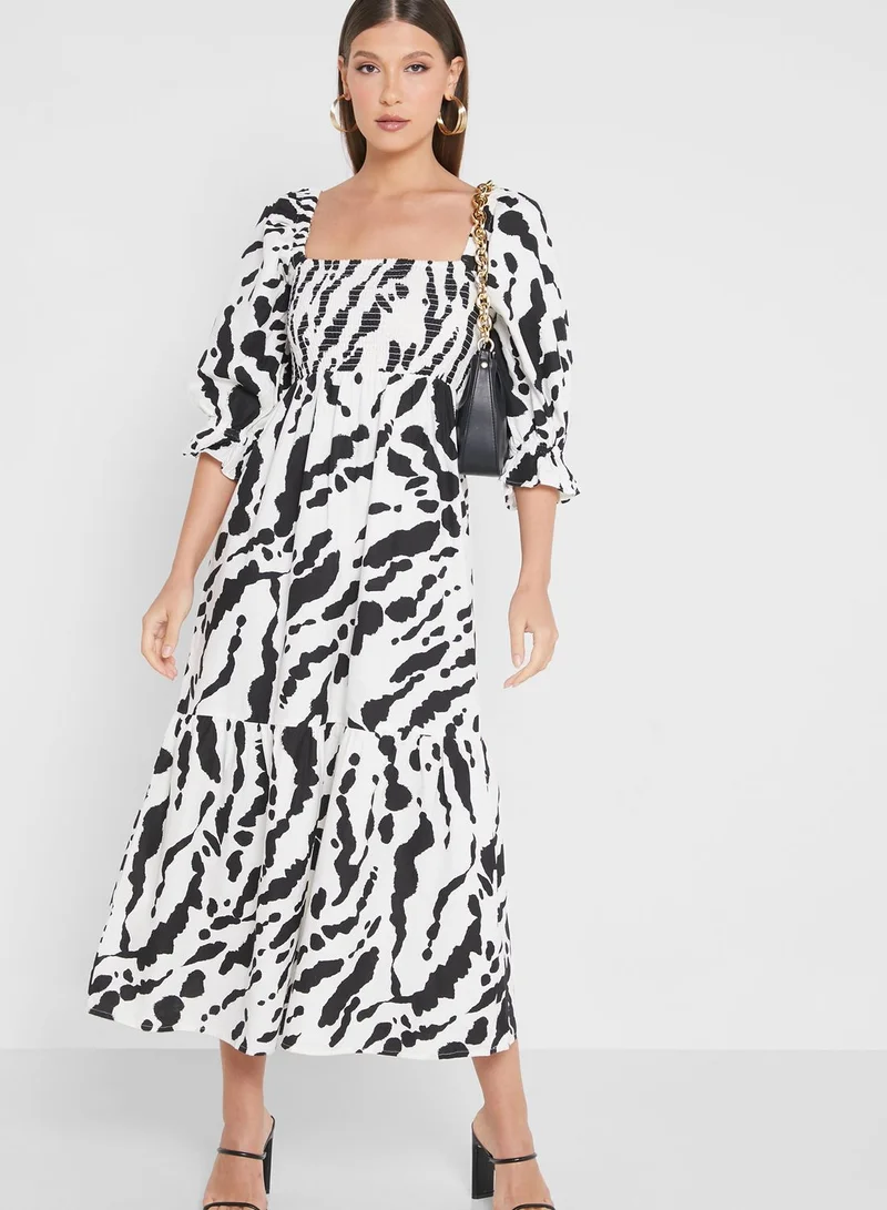 DOROTHY PERKINS Puff Sleeve Printed Tiered Dress