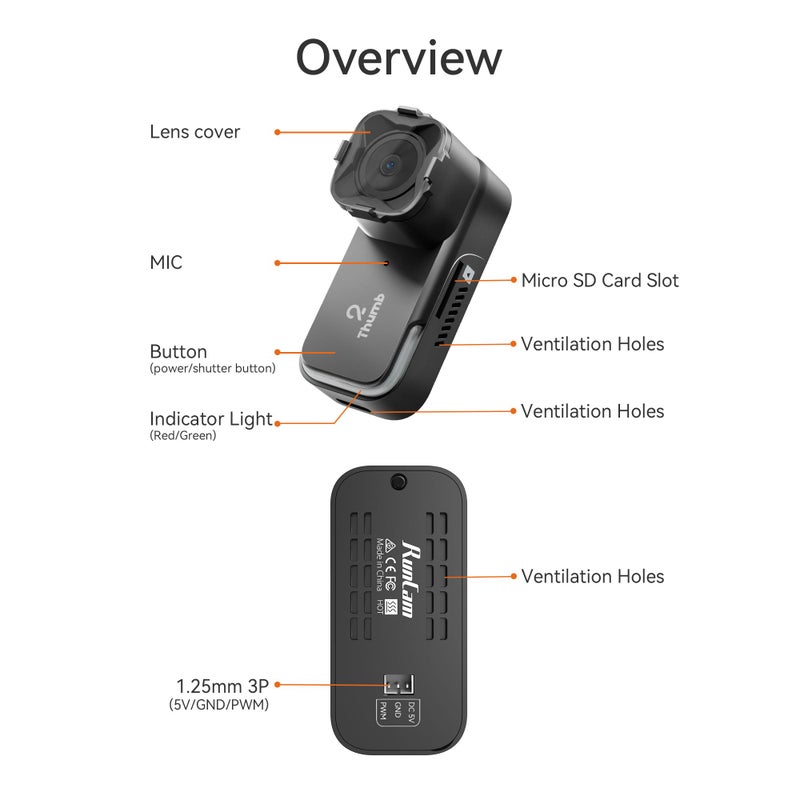 RunCam Thumb 2 FPV Mini Action Camera 4K60FPS 27g Remote-Control Recording with Gyroflow Stabilization ND Filter for FPV Drone Cinewhoop Airplane RC Car (Thumb 2) - Image 2