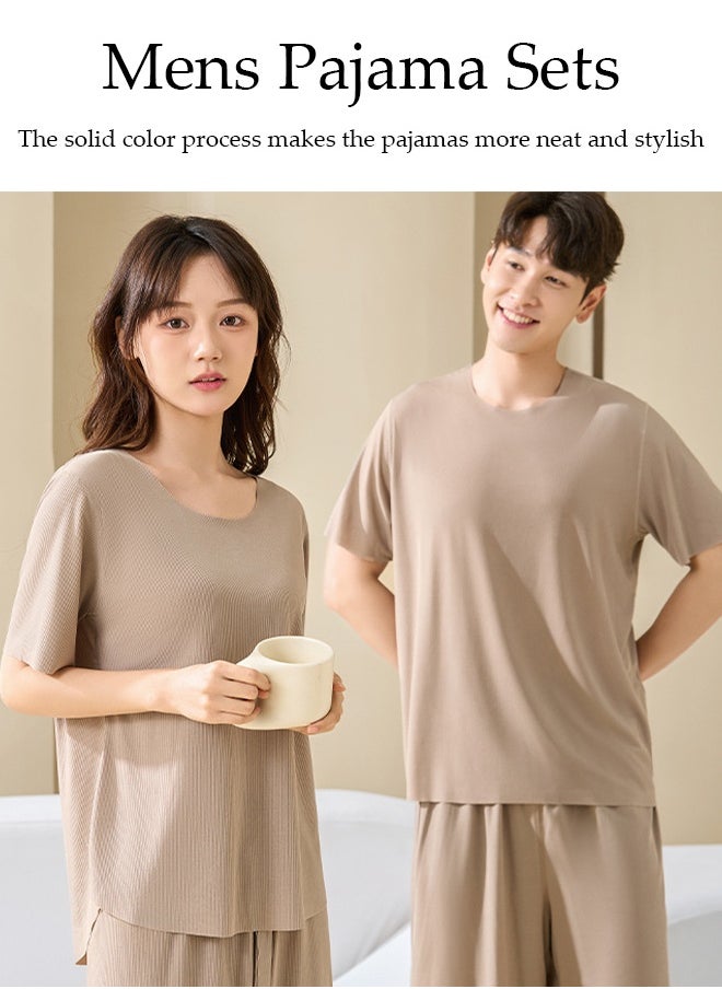 DUNISO Men's Pajamas Set Short Sleeve Summer Relaxed Pajamas Round Neck High Elastic Breathable Thin Pajamas Set  - Image 5