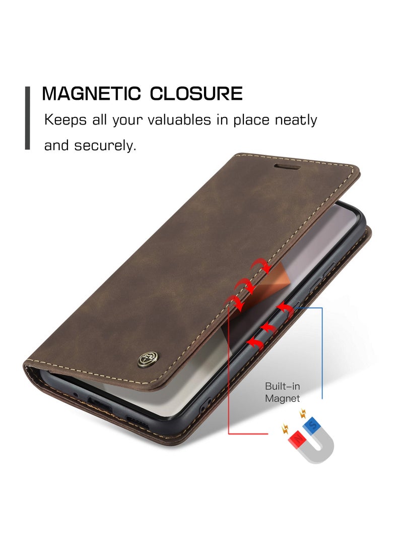 CaseMe RedMi Note 13 pro plus 5G Wallet Case Book Folding Flip Folio Case with Magnetic Kickstand Card Slots Protective Cover - Coffee - Image 2