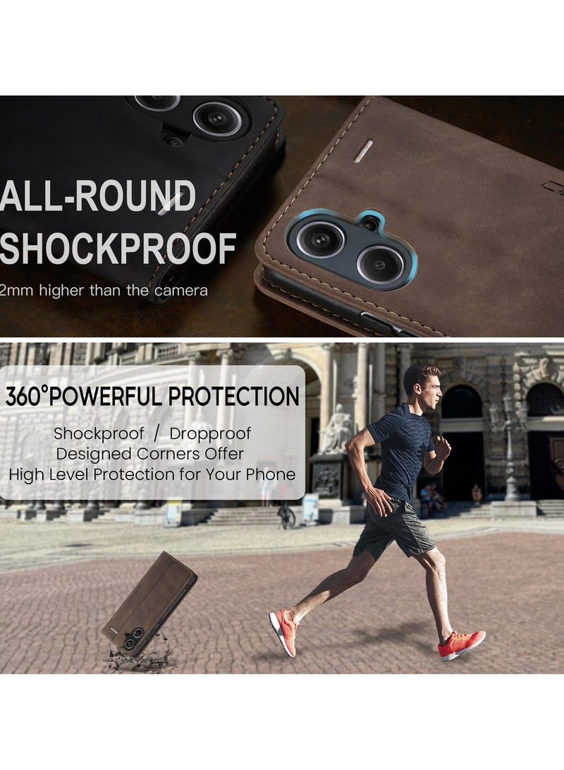 CaseMe RedMi Note 13 pro plus 5G Wallet Case Book Folding Flip Folio Case with Magnetic Kickstand Card Slots Protective Cover - Coffee - Image 5