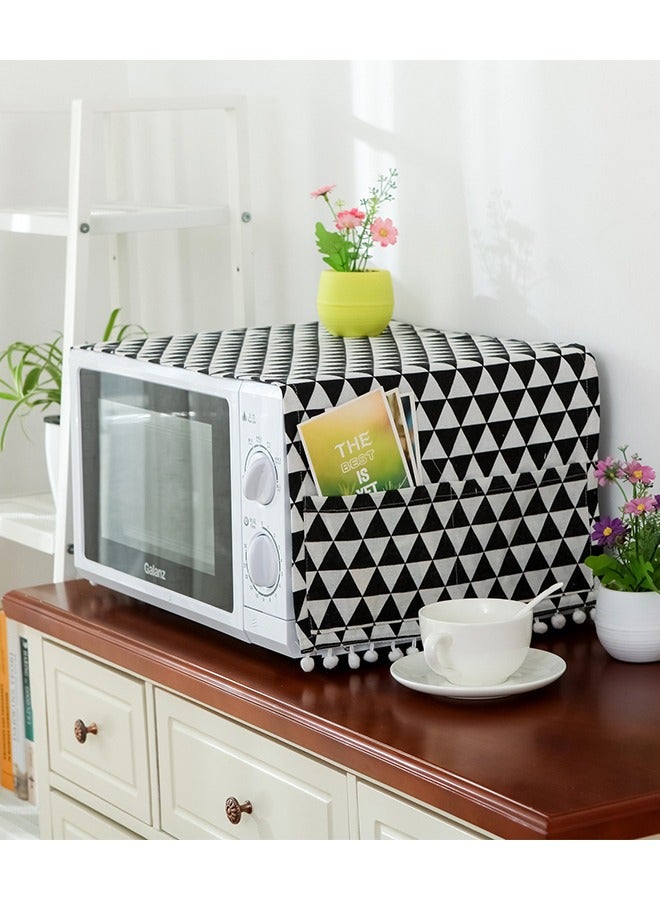 Microwave Oven Cover, Dustproof Protector Decorative Kitchen Appliance Cover, with Side 4 Storage Organizer Bags 11.8x35.4", Oil Proof Cloth Cotton Linen Kitchen Toaster Protector (Black Triangle)  - Image 1