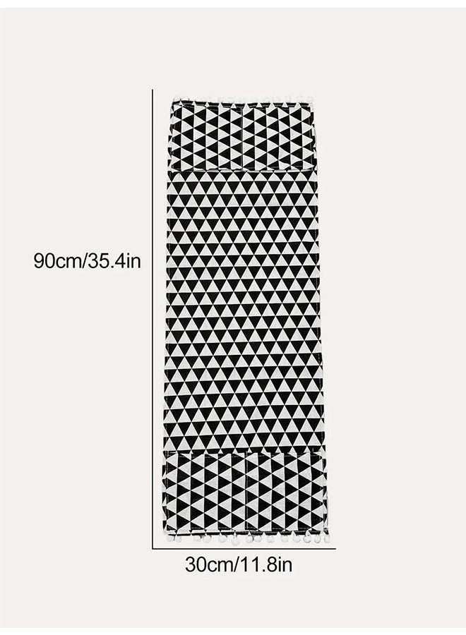 Microwave Oven Cover, Dustproof Protector Decorative Kitchen Appliance Cover, with Side 4 Storage Organizer Bags 11.8x35.4", Oil Proof Cloth Cotton Linen Kitchen Toaster Protector (Black Triangle)  - Image 2