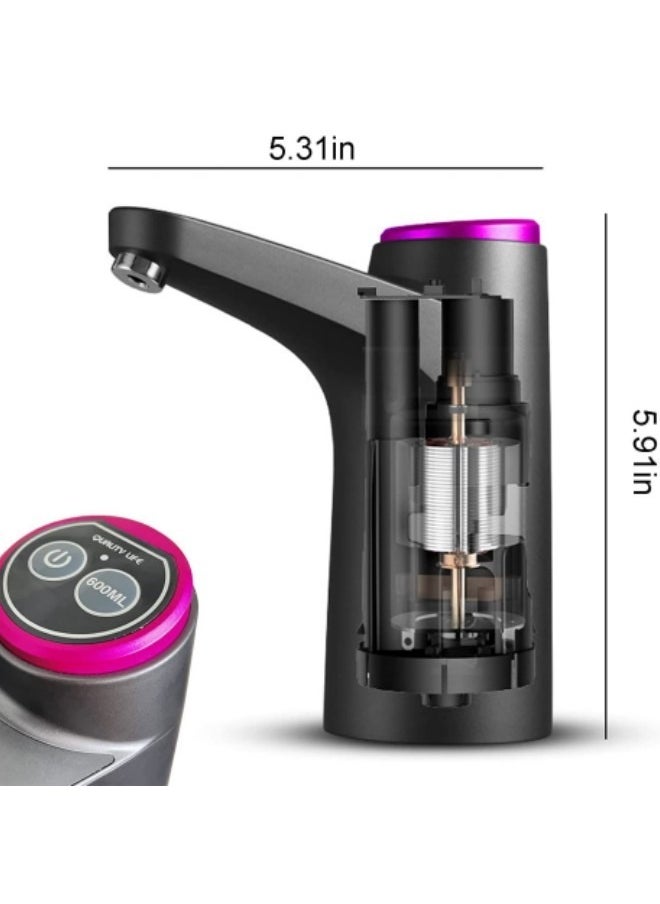 GGEROU - Water Bottle Pump, USB Charging Portable Electric Water Pump, Double Button Portable Water Dispenser, For Universal 2-5 Gallon Bottle, Black - Image 1