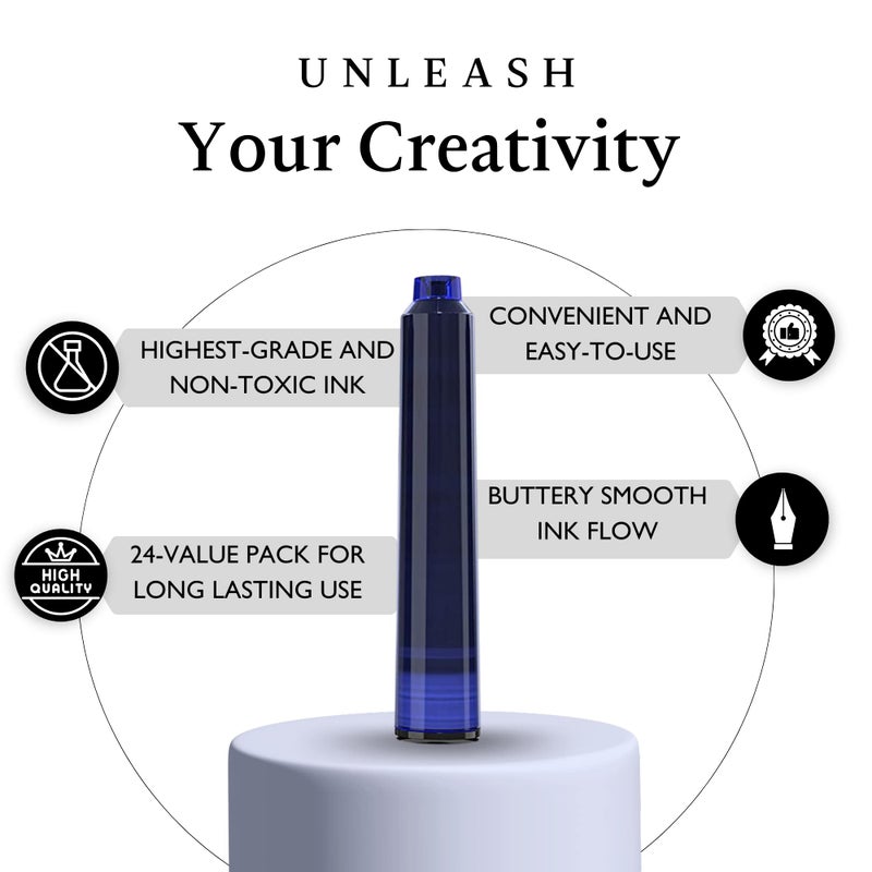 Ellington Pens Blue & Black Fountain Pen Ink Refills 24 Pack - International Standard Size Cartridges - Ink For Fountain Pen - Premium Quality & Non-Toxic, Long-Lasting & Waterproof Ink, Dries Quickly - Image 3