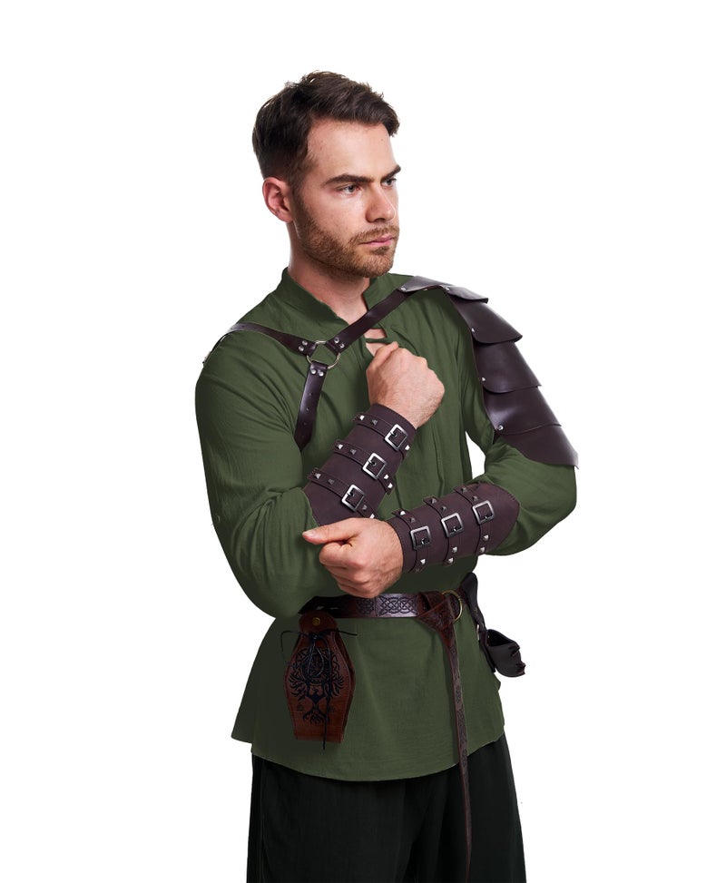 Vanderdyken 8 Pcs Men's Renaissance Costume Halloween Medieval Pirate Shirt Pant Viking Costume Accessories Set (Vivid Color, X-Large) - Image 4