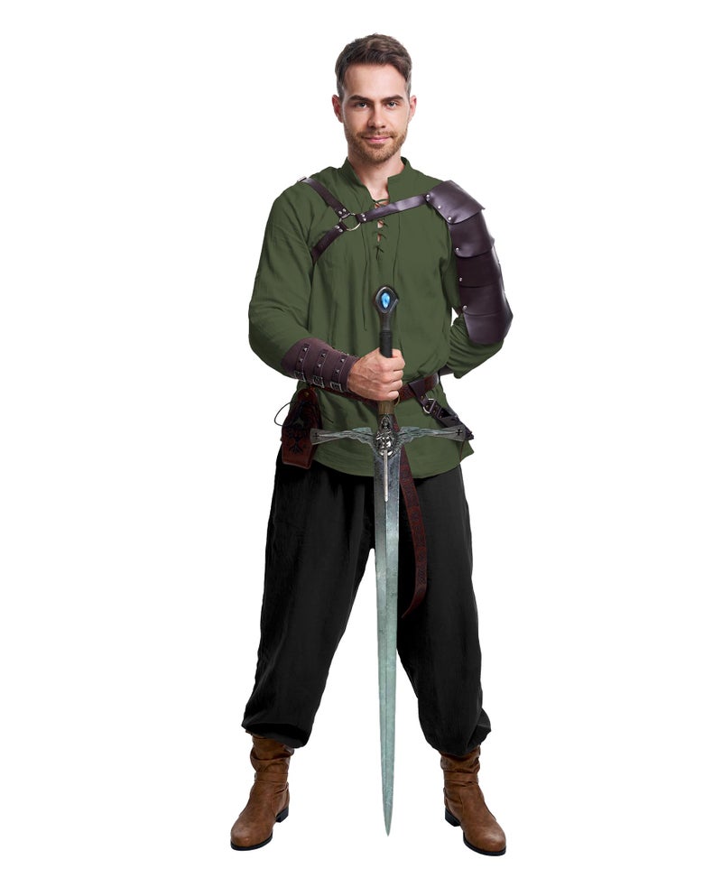 Vanderdyken 8 Pcs Men's Renaissance Costume Halloween Medieval Pirate Shirt Pant Viking Costume Accessories Set (Vivid Color, X-Large) - Image 5