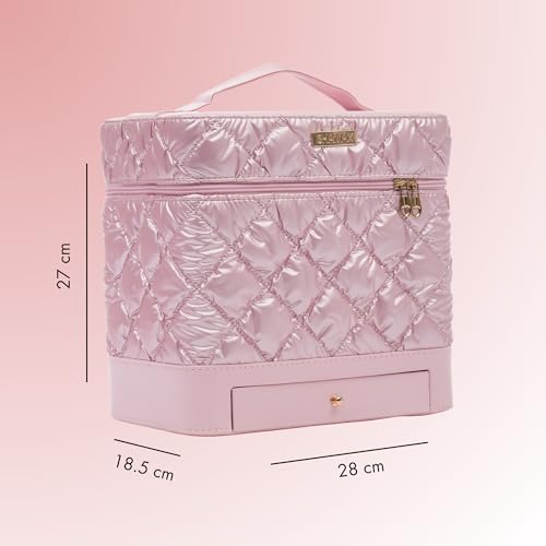 SHAMAX Big Makeup Organizer Box with Mirror, 4 Trays & Drawer Cosmetic Vanity Case Portable Cosmetic Organizer Spacious Vanity, Travel and Storage (Pink) - Image 5