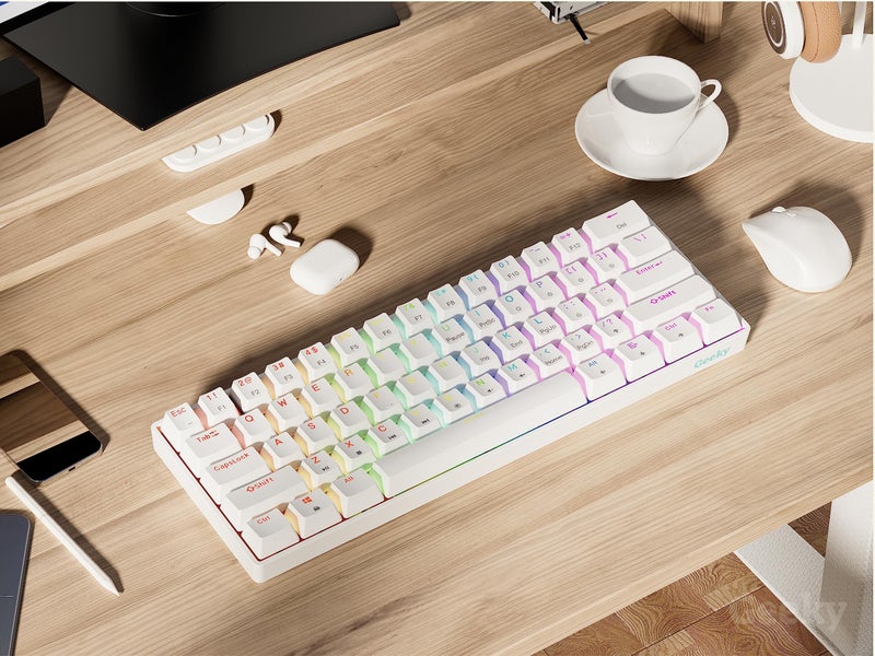 Geeky GK61 60% | Hot Swappable Mechanical Gaming Keyboard | 61 Keys Multi Color RGB LED Backlit for PC/Mac Gamer | ANSI US American Layout (White, Mechanical Speed Silver) - Image 4