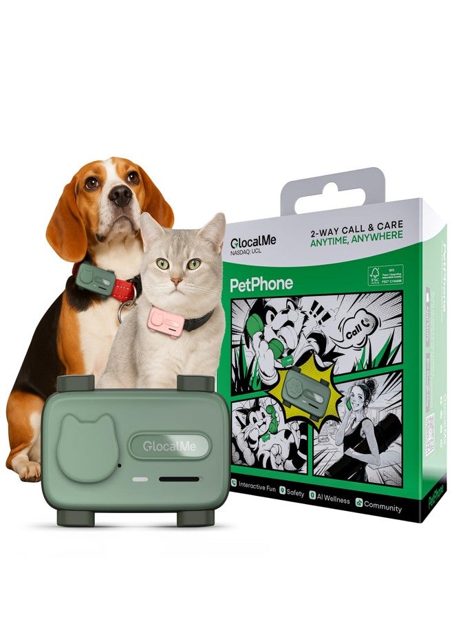 جلوكالم هاتف GlocalMe للحيوانات الأليفة للكلاب والقطط، يدعم تشغيل الموسيقى والمكالمات ثنائية الاتجاه، ومجتمع الحيوانات الأليفة وتنبيهات الصحة المدعومة بالذكاء الاصطناعي، والتتبع في الوقت الفعلي والسياج الافتراضي، وجهاز تتبع الحيوانات الأليفة بنظام تحديد المواقع العالمي (GPS) ذو نطاق غير محدود (أخضر) - Image 1