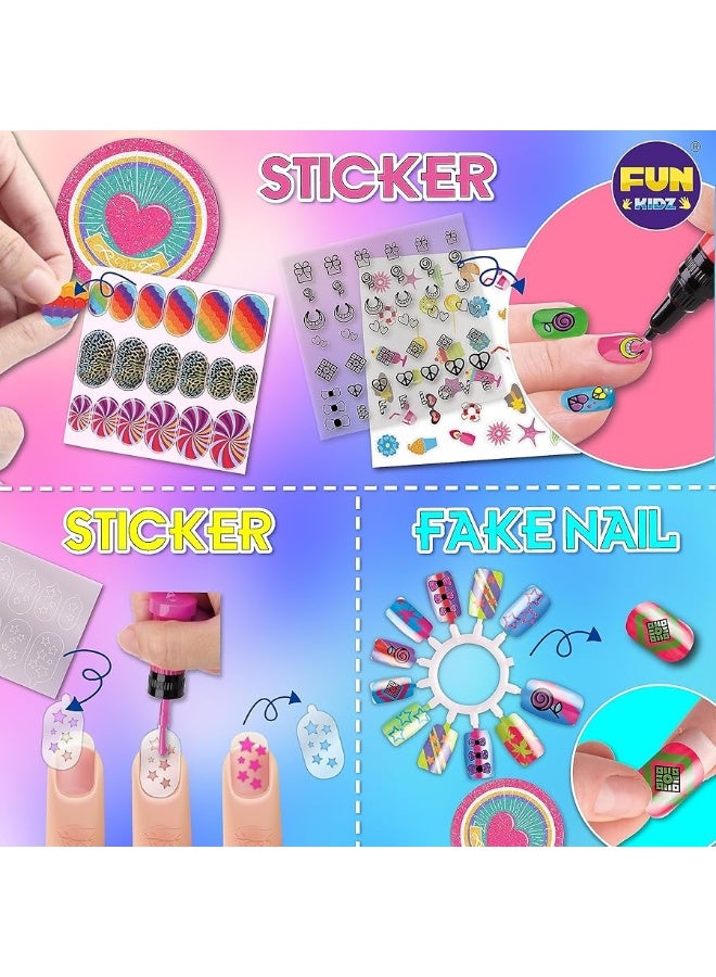 FUN KIDZ Kids Nail Kit for Girls Ages 7-12, FunKidz Ultimate 315Pcs Nail Polish Pens Combo Pack Size 17.91Wx12.4L Glitter Temporary Nail Supplies for Teens SPA Makeup Kit - Image 4