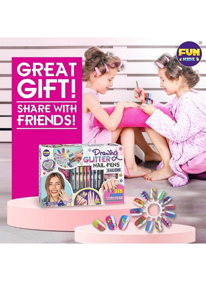 FUN KIDZ Kids Nail Kit for Girls Ages 7-12, FunKidz Ultimate 315Pcs Nail Polish Pens Combo Pack Size 17.91Wx12.4L Glitter Temporary Nail Supplies for Teens SPA Makeup Kit - Image 3