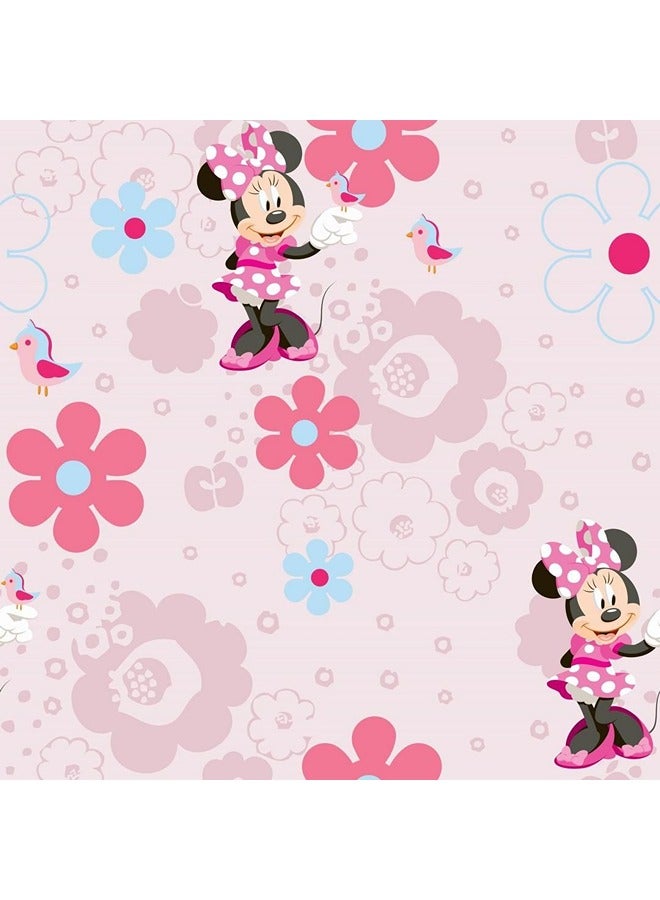 JAMEEL Minnie Mouse And Floral Garden Wallpaper - Sweet Pink And Blue Minnie Mouse Floral Pattern - Charming Wall Decor for Girls' Bedrooms, Nurseries And Disney Fans  - Image 1
