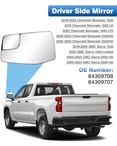 TOP-MAX Driver Side Mirror Glass Replacement for 2019 2020 2021 2022 2023 Chevrolet Silverado| GMC Sierra 1500 2500 3500HD, Left Convex Heated Mirror Glass with Backplate - Image 3
