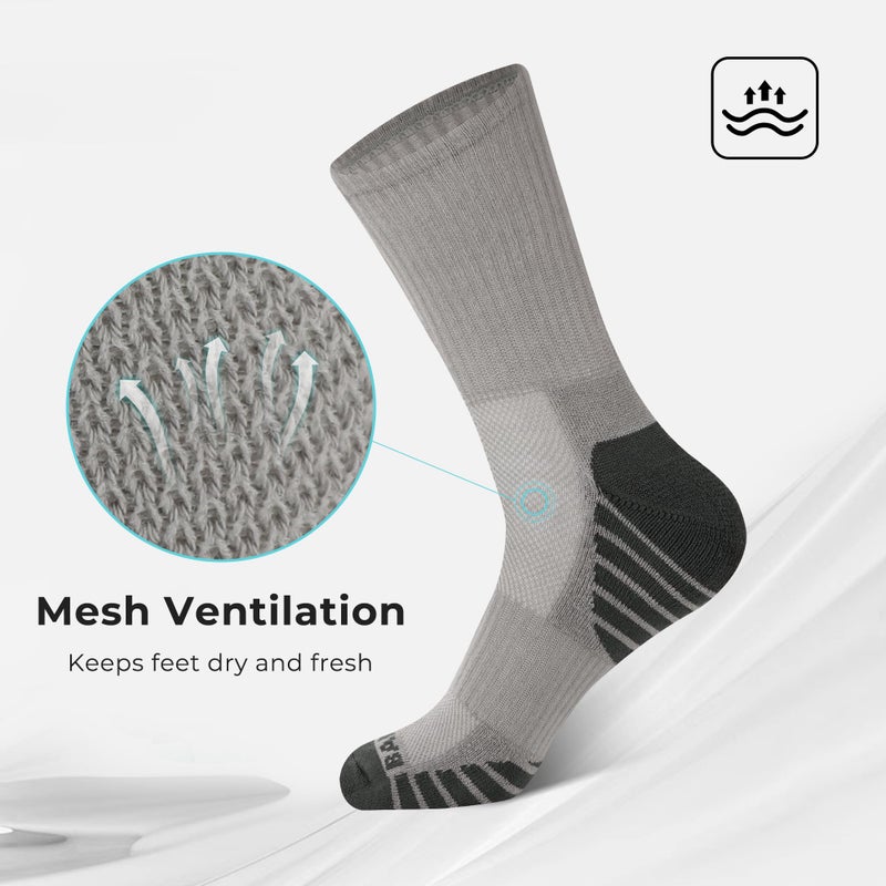 BAMBOO COOL Men's Crew Socks Athletic Running Sports Socks, Cushioned Moisture Wicking, Breathable Arch Support 6 Pack - Image 3