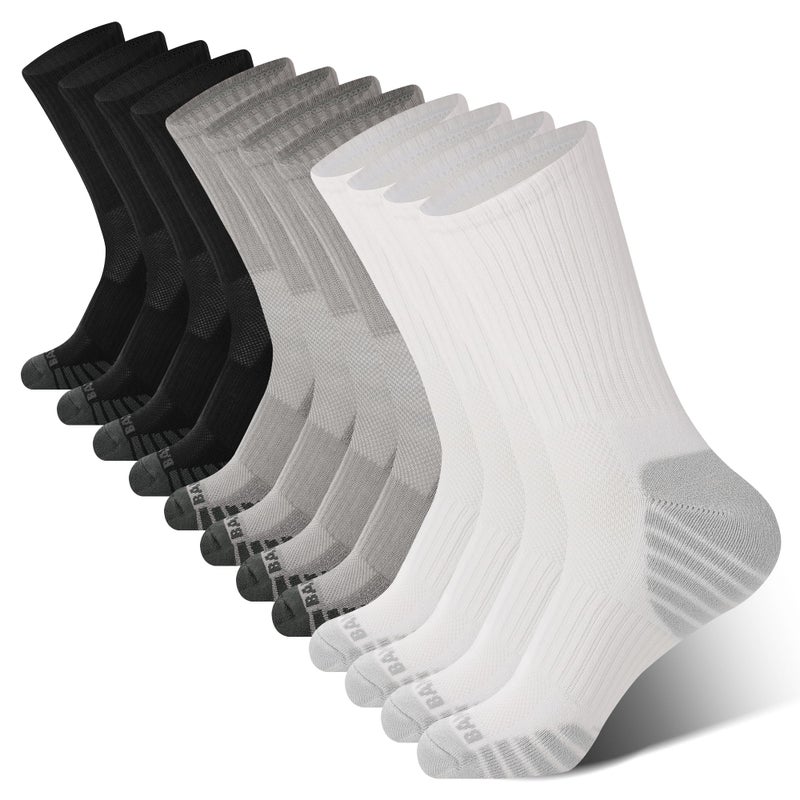 BAMBOO COOL Men's Crew Socks Athletic Running Sports Socks, Cushioned Moisture Wicking, Breathable Arch Support 6 Pack - Image 1