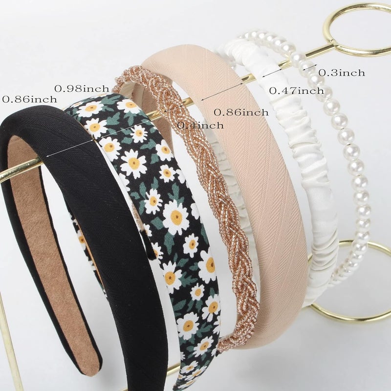 ChicAbode 6 Piece Women's Headband with Different Designs, Non Slip Flower Headband, Pearl Headband, Twisted Headband, Black and White Solid Color Headband Suit, Suitable for Women and Girls - Image 2