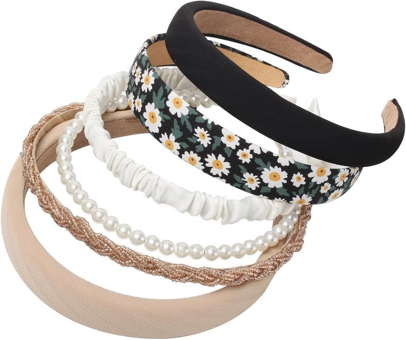ChicAbode 6 Piece Women's Headband with Different Designs, Non Slip Flower Headband, Pearl Headband, Twisted Headband, Black and White Solid Color Headband Suit, Suitable for Women and Girls - Image 1