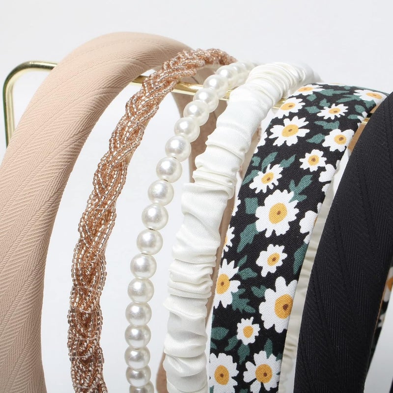 ChicAbode 6 Piece Women's Headband with Different Designs, Non Slip Flower Headband, Pearl Headband, Twisted Headband, Black and White Solid Color Headband Suit, Suitable for Women and Girls - Image 4