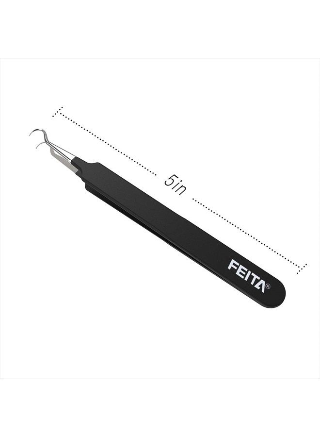 FEITA ملقط استخراج حب الشباب والرؤوس السوداء - FEITA من الفولاذ المقاوم للصدأ بجودة جراحية مع انحناء مائل لأداة استخراج الكوميدون لإزالة الرؤوس البيضاء والمسام المسدودة، والبثور - أسود - Image 4