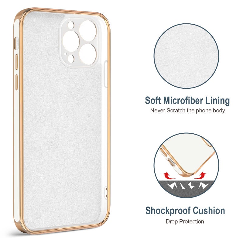 Hython Case for iPhone 12 Pro Max Case with Ring Stand [360Â° Rotatable Ring Holder Magnetic Kickstand] [Soft Microfiber Lining] Plating Rose Gold Edge Shockproof Protective Phone Cases Cover, White - Image 3