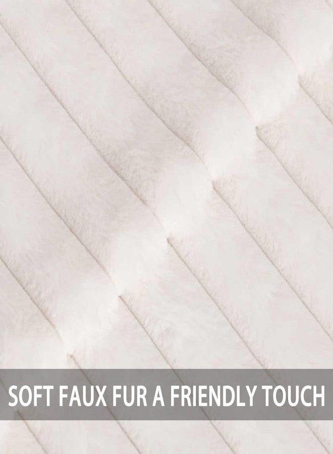 Aegero Pack of 2 Faux Fur Christmas Throw Pillow Covers 18x18 Inch, Soft Plush Striped Neutral Couch Pillow Cover, with Velvet Back Modern Home Decor for Sofa Living Room Couch Bed Cream White - Image 3