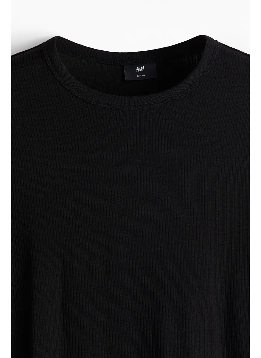 H&M Slim Fit Ribbed T-Shirt