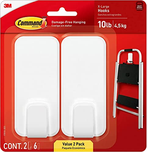 Command 10 lb XL Heavyweight Hook, 2 Wall Hooks and 6 Command Strips, Damage-Free Hanging with Adhesive, Heavy Duty Hanging Great for Christmas Decorations - Image 1
