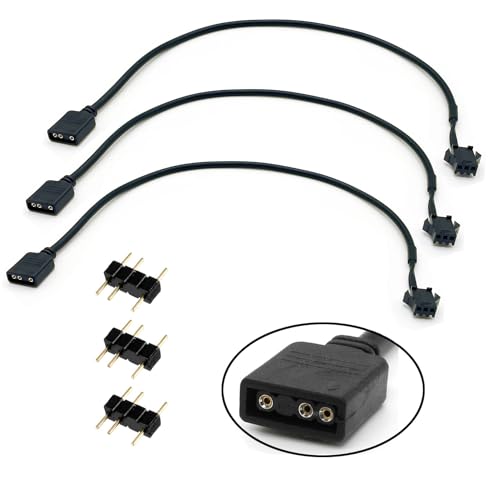 Jstincal ARGB Female Cable, 1-to-1 ARGB Extension Cable, 5V 3-Pin Digital Addressable RGB Extension Cable, ARGB PC Cables, 11.8 Inches, 3-Pack - Image 2