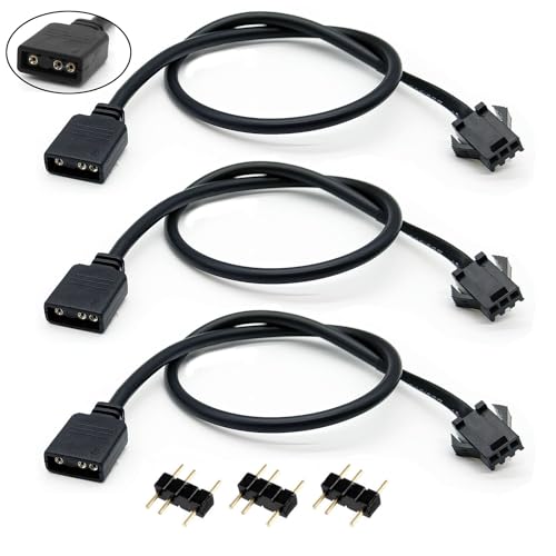 Jstincal ARGB Female Cable, 1-to-1 ARGB Extension Cable, 5V 3-Pin Digital Addressable RGB Extension Cable, ARGB PC Cables, 11.8 Inches, 3-Pack - Image 1
