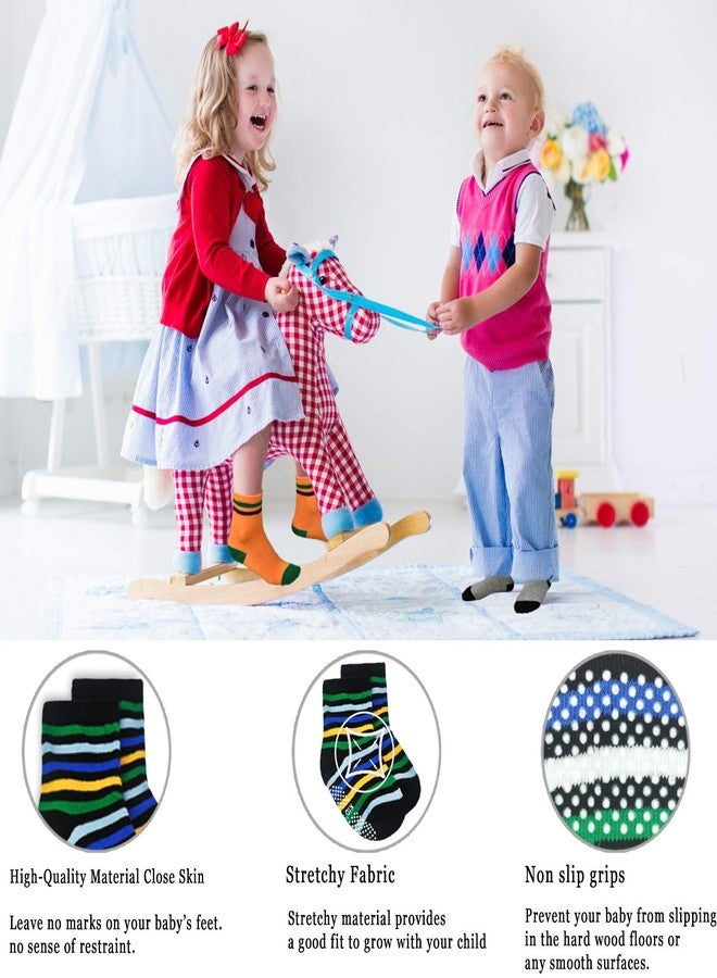 Tphon 12 Pairs Toddler Non Skid Socks with Grips Anti Slip Bottom, Cotton Non Slip Ankle Crew Socks for Boys, Girls, Kids(1-3Years) - Image 4