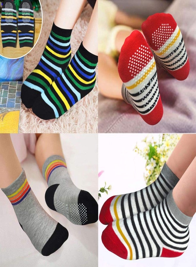 Tphon 12 Pairs Toddler Non Skid Socks with Grips Anti Slip Bottom, Cotton Non Slip Ankle Crew Socks for Boys, Girls, Kids(1-3Years) - Image 2