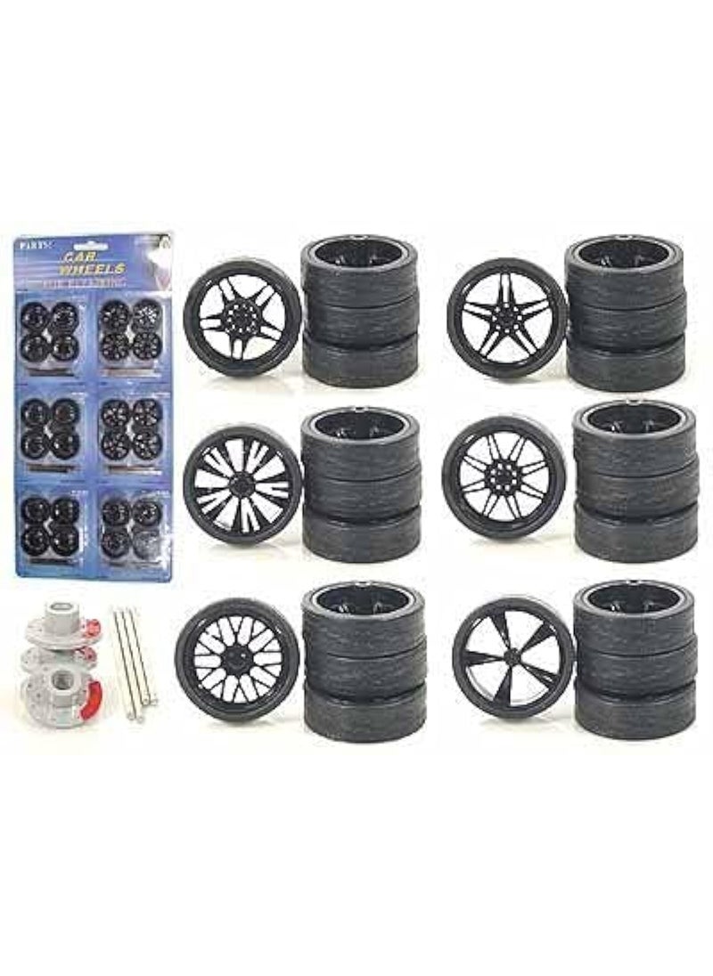 YMCtoys YMCtoys 1:24 Scale Model Car Spokes Black Rims Replacement 6Set 