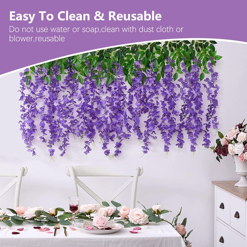 ZEBMOON 12Pack Purple Wisteria Hanging Flowers  Purple 3.77 Ft Fake Hanging Flowers  Purple Artificial Wisteria Garland  Purple Wisteria Flower Vines  Wisteria Flowers for Decor  Wisteria Garland for Backdrop - Image 4