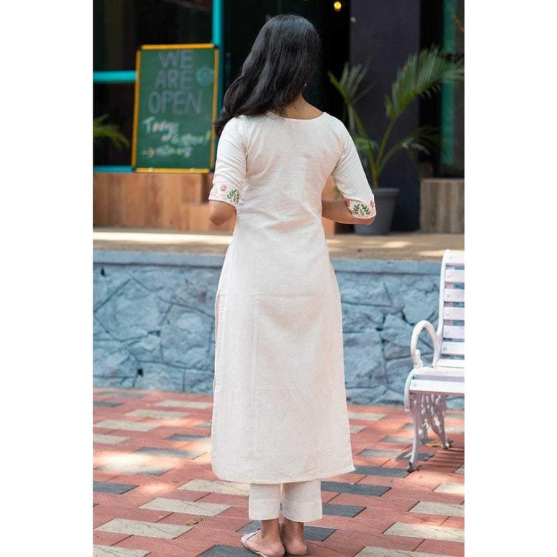 Women's Cotton Floral Printed Straight Kurti with Palazzo Set For Casual Wear White Soft Fabric Comfortable Fit Stylish Ethnic Look - Image 3