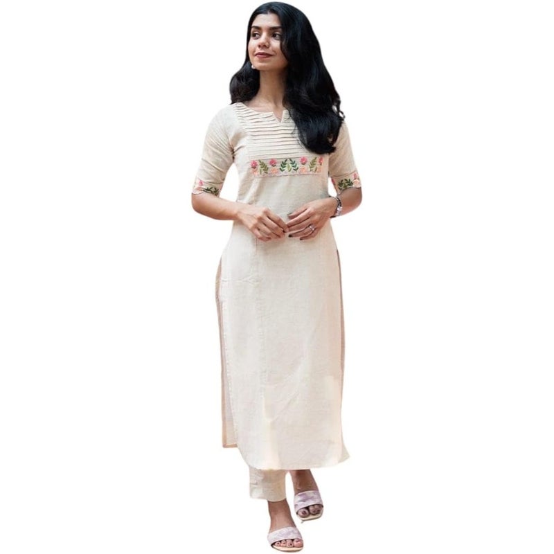 Women's Cotton Floral Printed Straight Kurti with Palazzo Set For Casual Wear White Soft Fabric Comfortable Fit Stylish Ethnic Look - Image 1