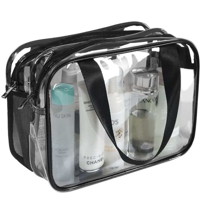 Auseibeely Clear Toiletry Bag for Women Men, Portable Large Travel Makeup Bag, Waterproof & Draining Transparent Cosmetic Bag, Carry On Airport Airline Compliant Bag - Image 1