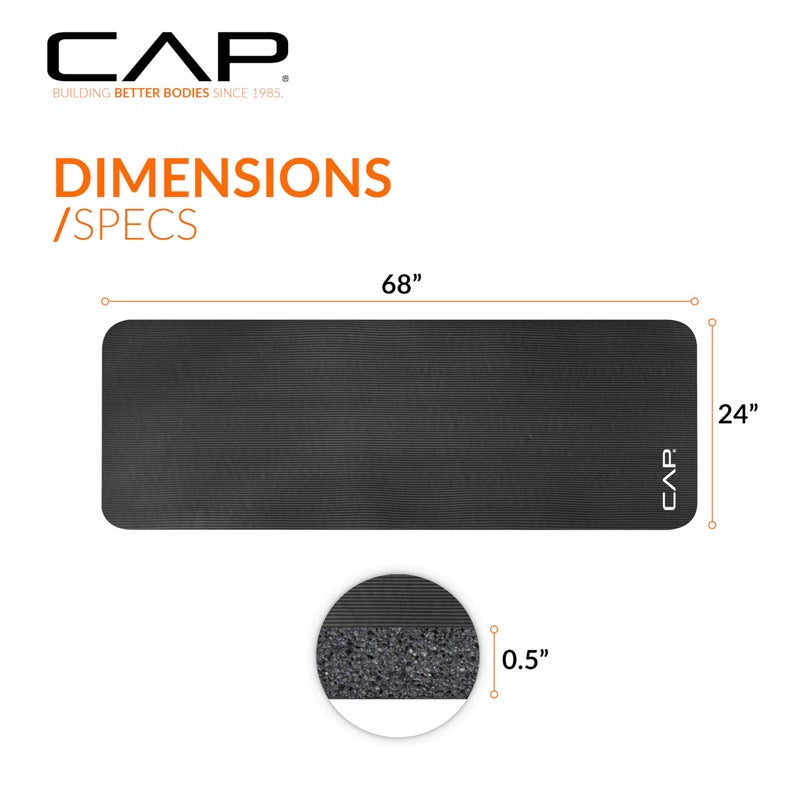 CAP Barbell High Density Exercise Mat with strap, 68"x24" 12mm (Black) - Image 4