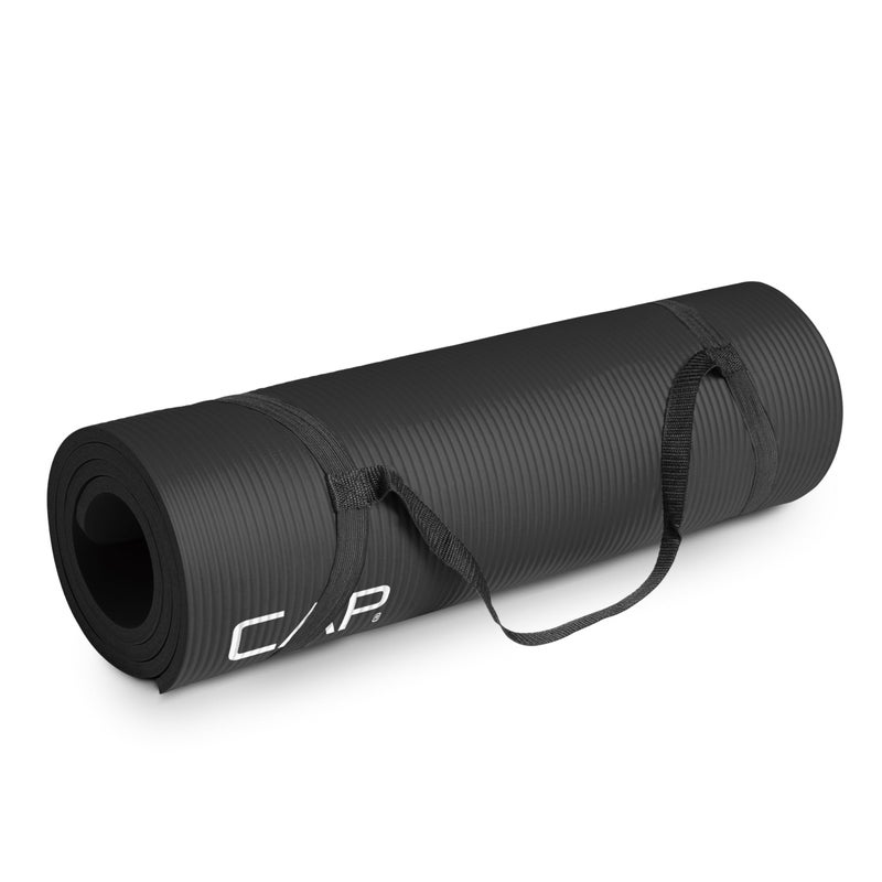 CAP Barbell High Density Exercise Mat with strap, 68"x24" 12mm (Black) - Image 1