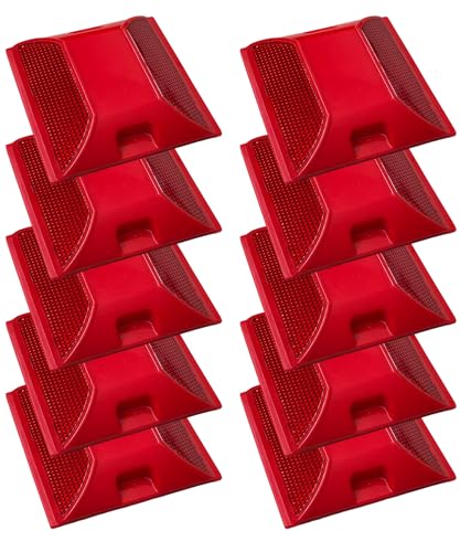 Merhoff Larkin Road Reflectors Pack of 10 | 4 by 4 inch Street Pavement & Asphalt Stud Markers | Great Reflecting for Speed Bumps, Sidewalks, Pedestrian Crossings, Freeways & Driveways | Industrial Grade (Red) - Image 1
