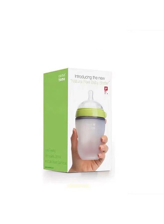 MoYu Comotomo Natural Feel Baby Bottle, 250 Ml - Green/White - Image 2